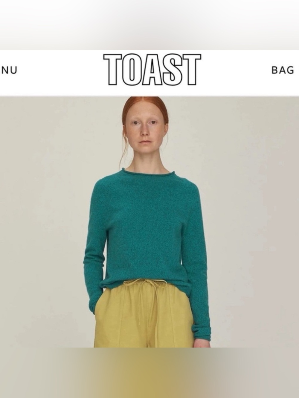 Toast Women's Teal Crew Neck Wool Cashmere Sweater